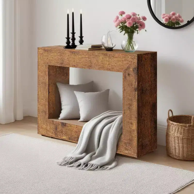Console de ferme 47 - Longue table de canapé derrière le canapé, table d'entrée en bois pour salon, couloir, entrée, design rectangulaire rustique