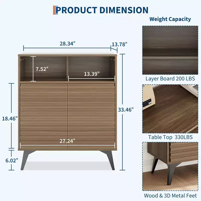 Meuble de rangement cannelé avec pieds en métal, buffet moderne du milieu du siècle, crédence avec rangement
