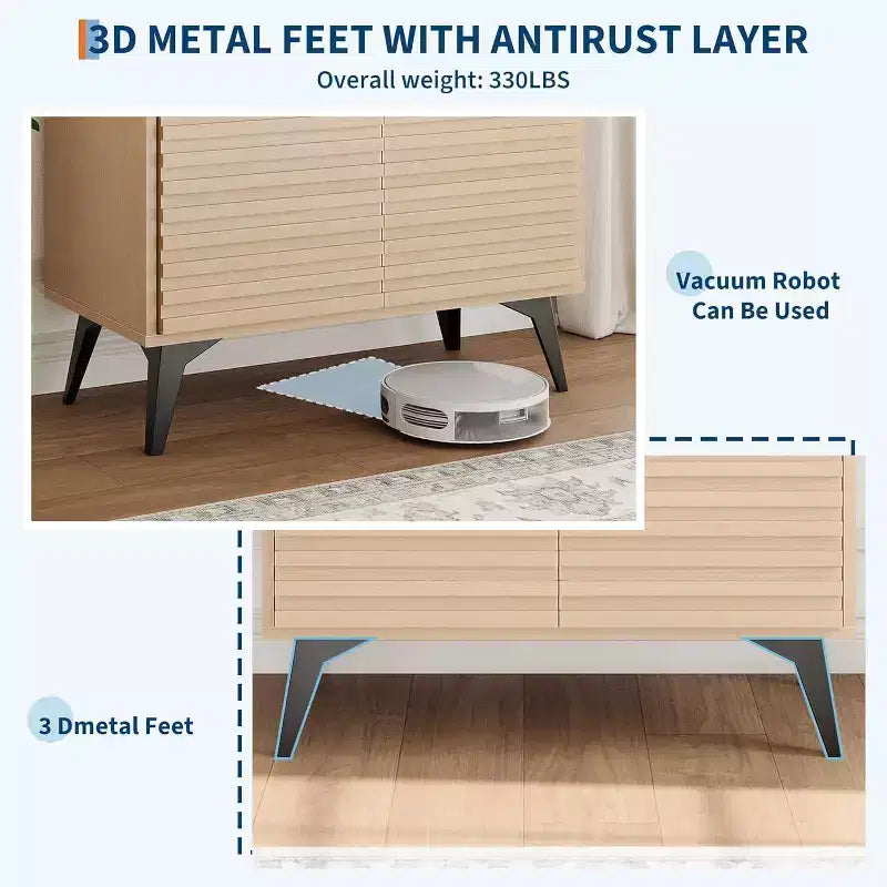 Meuble de rangement cannelé avec pieds en métal, buffet moderne du milieu du siècle, crédence avec rangement