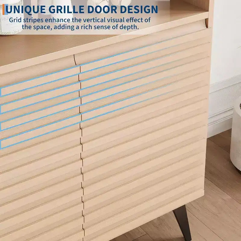 Meuble de rangement cannelé avec pieds en métal, buffet moderne du milieu du siècle, crédence avec rangement