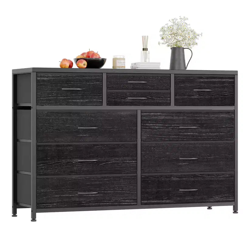 10-Drawer Fabric Dresser - Lightweight Storage w/Steel Frame & Wood Top, Multi-Functional Organizer