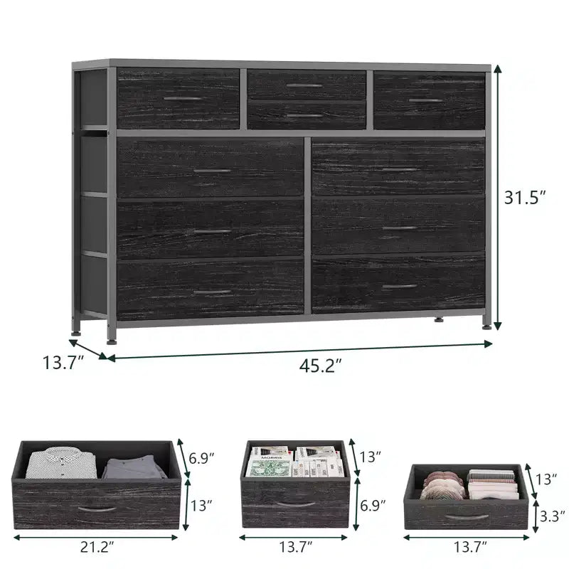 10-Drawer Fabric Dresser - Lightweight Storage w/Steel Frame & Wood Top, Multi-Functional Organizer