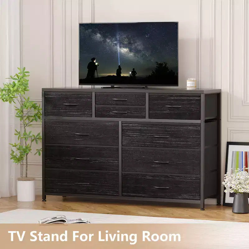 10-Drawer Fabric Dresser - Lightweight Storage w/Steel Frame & Wood Top, Multi-Functional Organizer