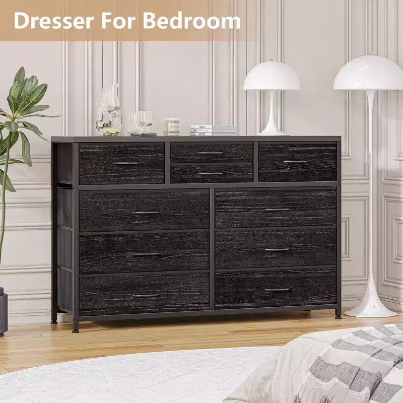 10-Drawer Fabric Dresser - Lightweight Storage w/Steel Frame & Wood Top, Multi-Functional Organizer