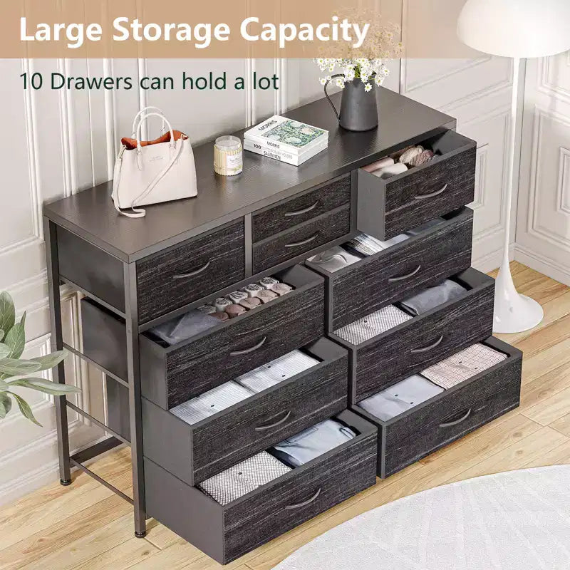 10-Drawer Fabric Dresser - Lightweight Storage w/Steel Frame & Wood Top, Multi-Functional Organizer