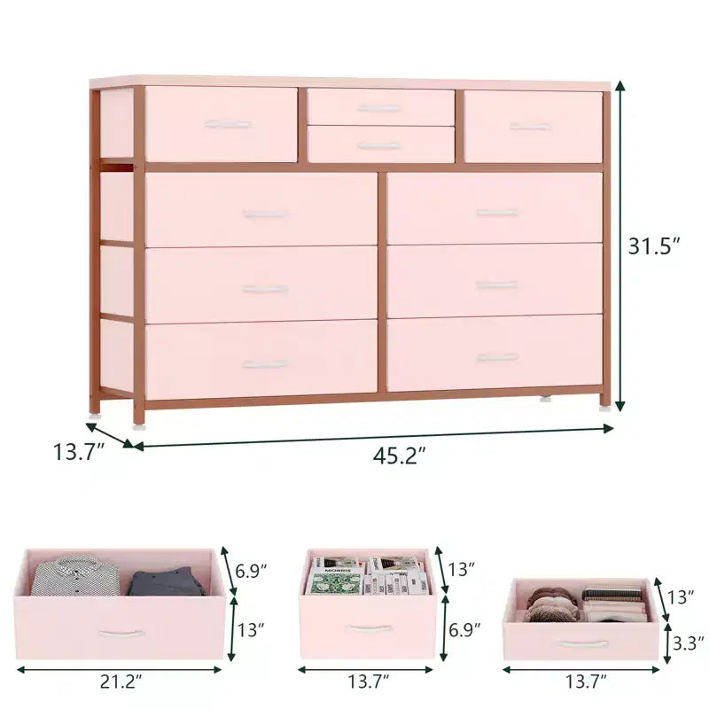 10-Drawer Fabric Dresser - Lightweight Storage w/Steel Frame & Wood Top, Multi-Functional Organizer
