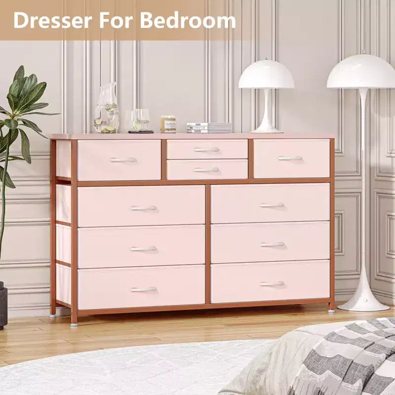 10-Drawer Fabric Dresser - Lightweight Storage w/Steel Frame & Wood Top, Multi-Functional Organizer
