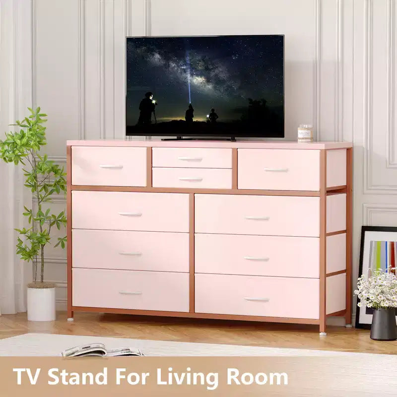10-Drawer Fabric Dresser - Lightweight Storage w/Steel Frame & Wood Top, Multi-Functional Organizer