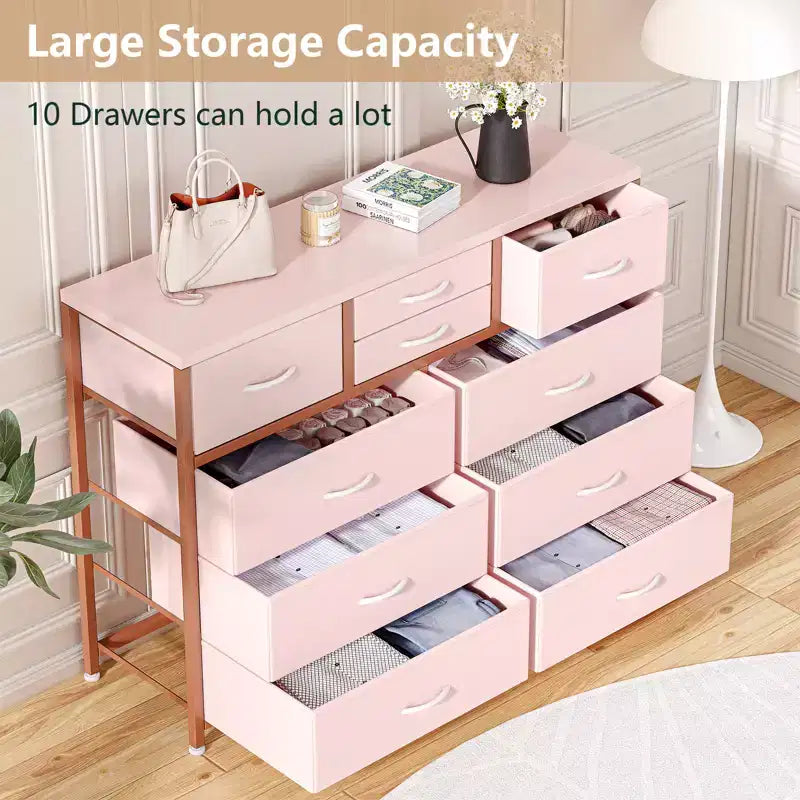 10-Drawer Fabric Dresser - Lightweight Storage w/Steel Frame & Wood Top, Multi-Functional Organizer
