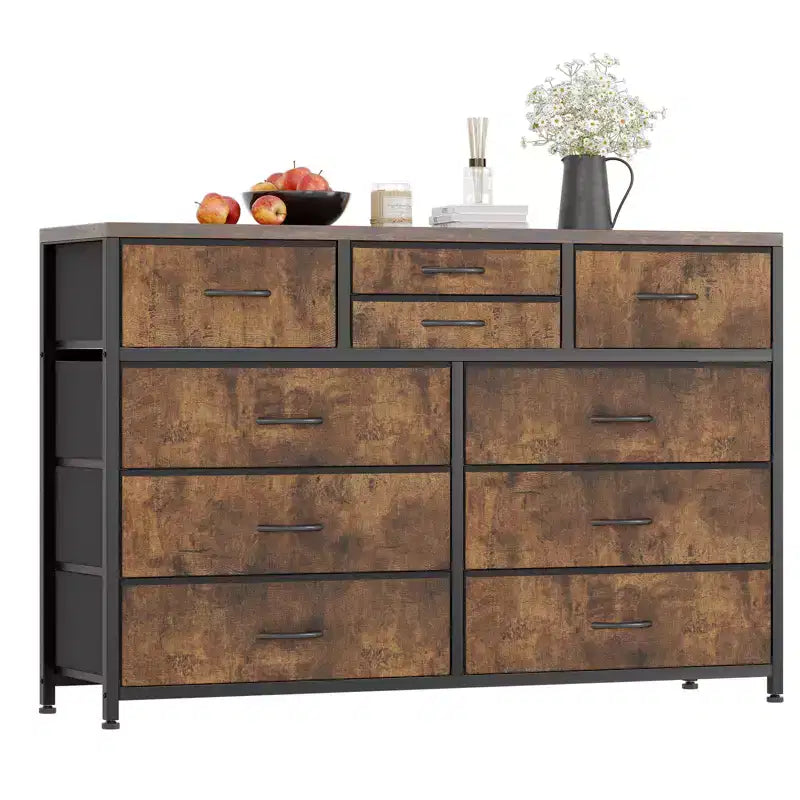10-Drawer Fabric Dresser - Lightweight Storage w/Steel Frame & Wood Top, Multi-Functional Organizer
