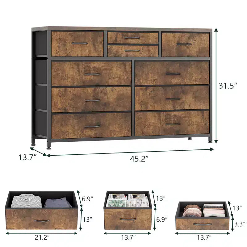 10-Drawer Fabric Dresser - Lightweight Storage w/Steel Frame & Wood Top, Multi-Functional Organizer