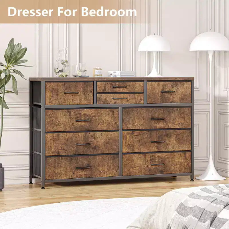 10-Drawer Fabric Dresser - Lightweight Storage w/Steel Frame & Wood Top, Multi-Functional Organizer