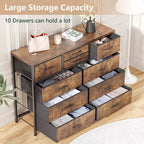 10-Drawer Fabric Dresser - Lightweight Storage w/Steel Frame & Wood Top, Multi-Functional Organizer