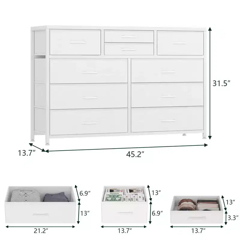 10-Drawer Fabric Dresser - Lightweight Storage w/Steel Frame & Wood Top, Multi-Functional Organizer
