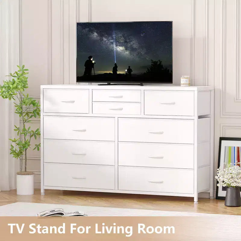 10-Drawer Fabric Dresser - Lightweight Storage w/Steel Frame & Wood Top, Multi-Functional Organizer