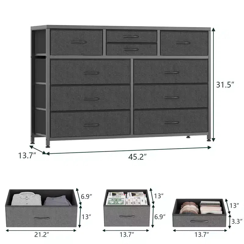 10-Drawer Fabric Dresser - Lightweight Storage w/Steel Frame & Wood Top, Multi-Functional Organizer