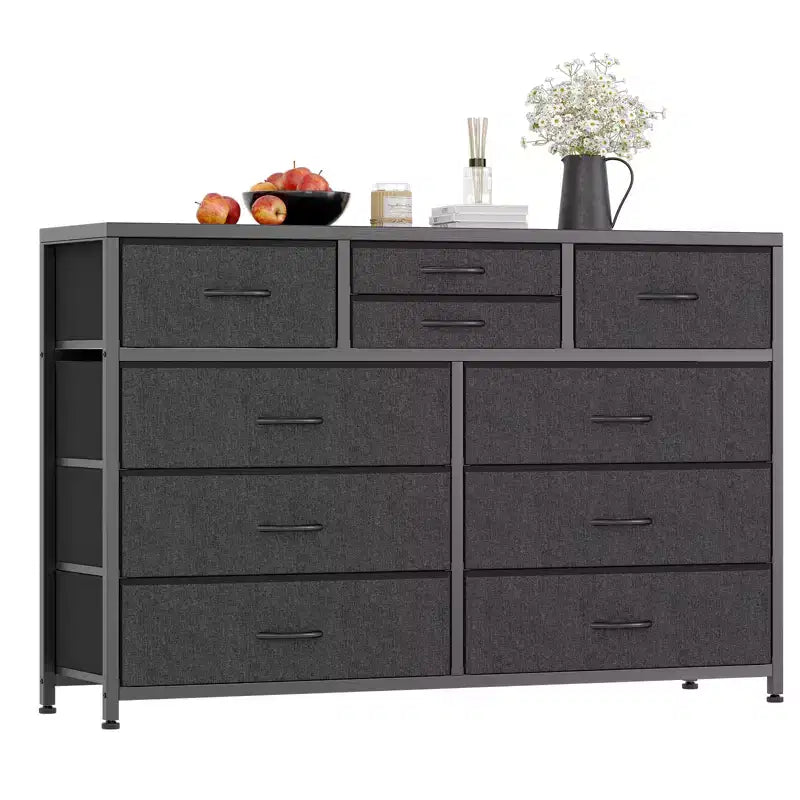 10-Drawer Fabric Dresser - Lightweight Storage w/Steel Frame & Wood Top, Multi-Functional Organizer