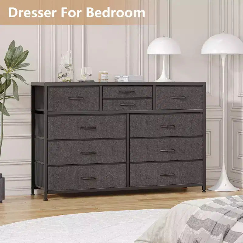 10-Drawer Fabric Dresser - Lightweight Storage w/Steel Frame & Wood Top, Multi-Functional Organizer