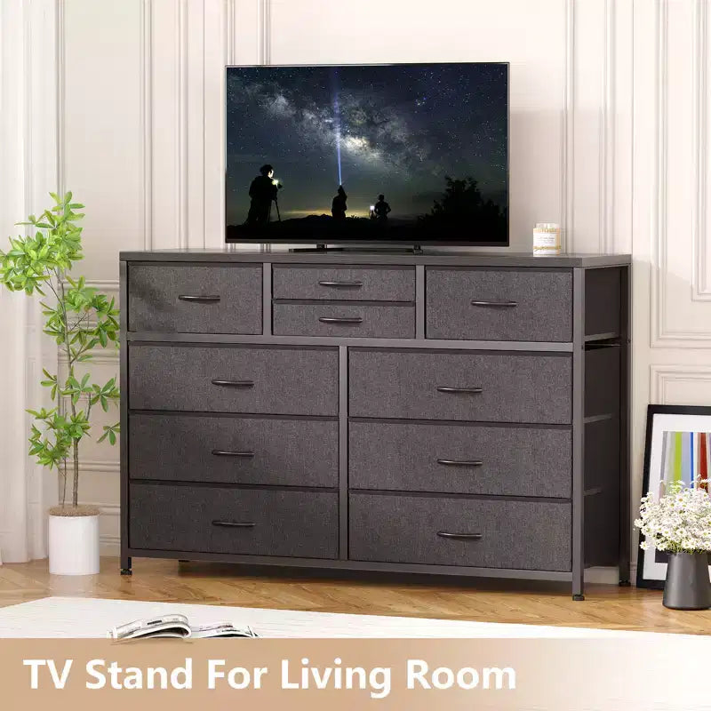 10-Drawer Fabric Dresser - Lightweight Storage w/Steel Frame & Wood Top, Multi-Functional Organizer