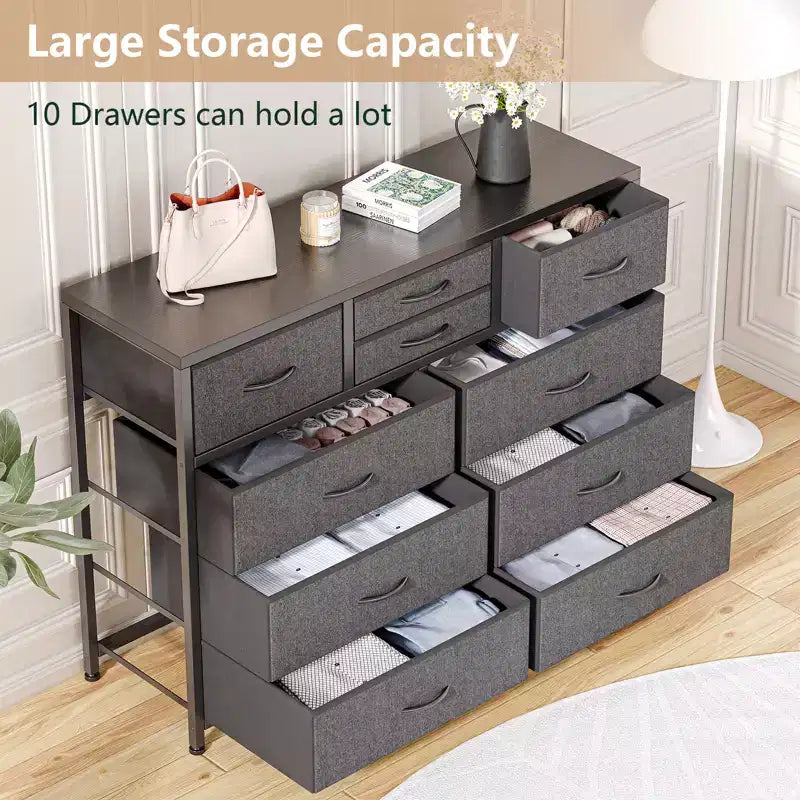 10-Drawer Fabric Dresser - Lightweight Storage w/Steel Frame & Wood Top, Multi-Functional Organizer