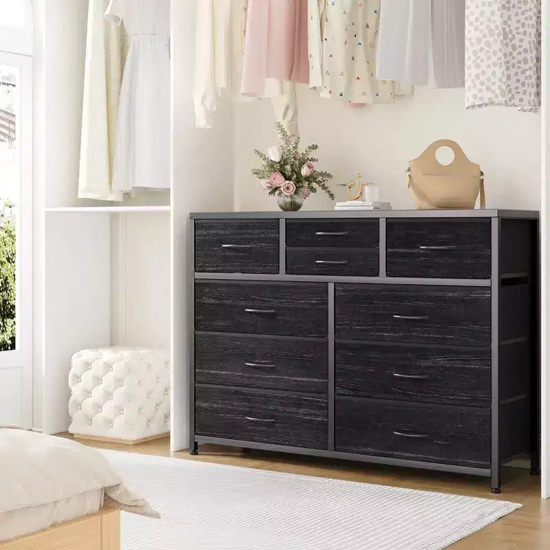 10-Drawer Fabric Dresser - Lightweight Storage w/Steel Frame & Wood Top, Multi-Functional Organizer