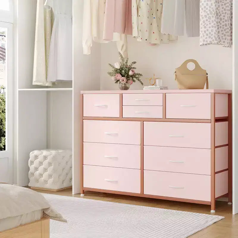 10-Drawer Fabric Dresser - Lightweight Storage w/Steel Frame & Wood Top, Multi-Functional Organizer