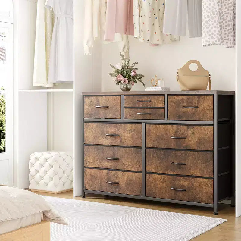 10-Drawer Fabric Dresser - Lightweight Storage w/Steel Frame & Wood Top, Multi-Functional Organizer