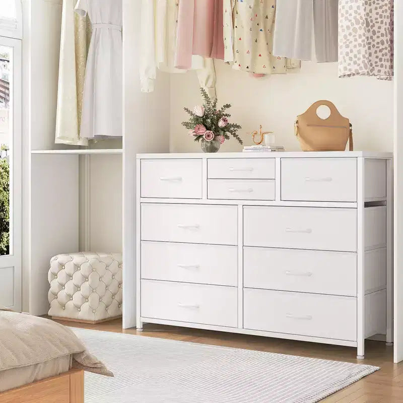 10-Drawer Fabric Dresser - Lightweight Storage w/Steel Frame & Wood Top, Multi-Functional Organizer