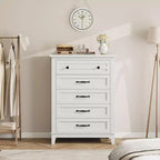Commode verticale haute de 105 cm - Meuble de rangement autoportant à 5 tiroirs pour chambre et salon