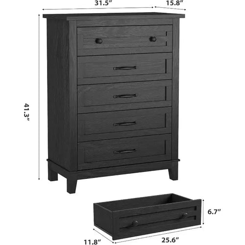 Commode verticale haute de 105 cm - Meuble de rangement autoportant à 5 tiroirs pour chambre et salon