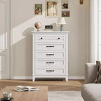 Commode verticale haute de 105 cm - Meuble de rangement autoportant à 5 tiroirs pour chambre et salon