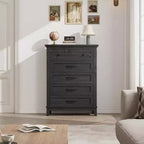 Commode verticale haute de 105 cm - Meuble de rangement autoportant à 5 tiroirs pour chambre et salon
