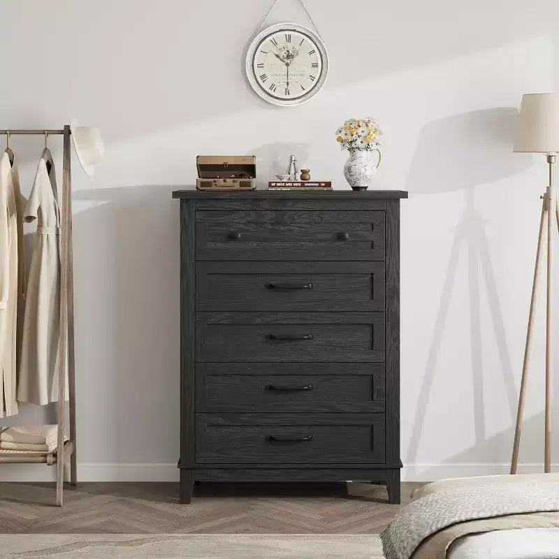 Commode verticale haute de 105 cm - Meuble de rangement autoportant à 5 tiroirs pour chambre et salon
