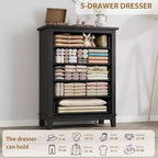 Commode verticale haute de 105 cm - Meuble de rangement autoportant à 5 tiroirs pour chambre et salon