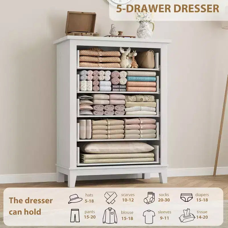 41.3 Tall Vertical Dresser - 5-Drawer Freestanding Storage Chest for Bedroom & Living Room