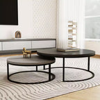 Gaoyangjiaju 31.5 Modern Round Nesting Coffee Table Set of 2 - Minimalist Industrial Center Tables - Grey/Black