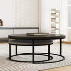 Gaoyangjiaju 31.5 Ensemble de 2 tables basses gigognes rondes modernes - Tables centrales industrielles minimalistes - Gris/Noir