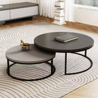 Gaoyangjiaju 31.5 Ensemble de 2 tables basses gigognes rondes modernes - Tables centrales industrielles minimalistes - Gris/Noir