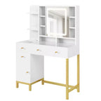 Vanity Desk with Lights, Makeup Vanity Desk, 3 Color Lighting Modes, Vanity Table with Drawers and Cabinets, Dressing Table with Power Outlet