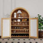 Meuble de rangement pour chaussures arqué à 5 niveaux avec portes en rotin, armoire à chaussures autoportante de style ferme avec étagères réglables pour entrée, couloir