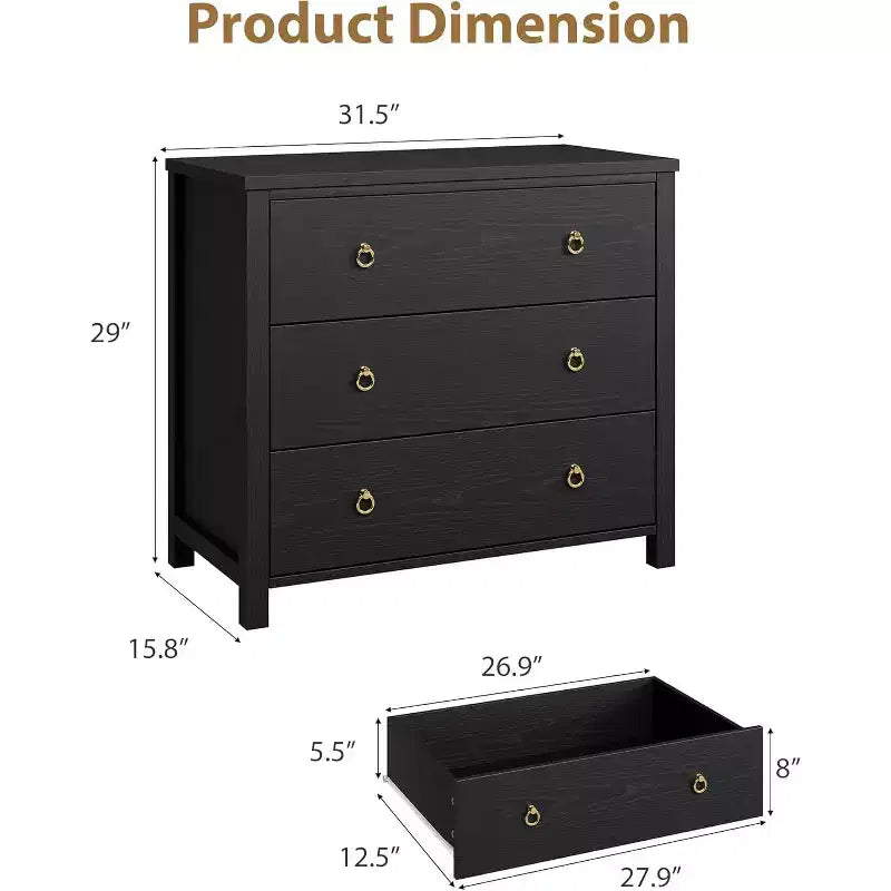 Commode 6 tiroirs pour chambre, commode large et moderne avec rangement, commode de placard en bois autoportante, noire