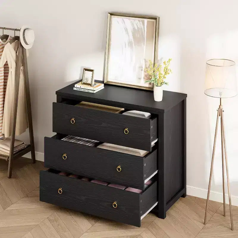 6 Dresser for Bedroom, Modern Wide Drawer Dresser with Storage, Wooden Closet Dressers Chest of Drawers Freestanding, Black