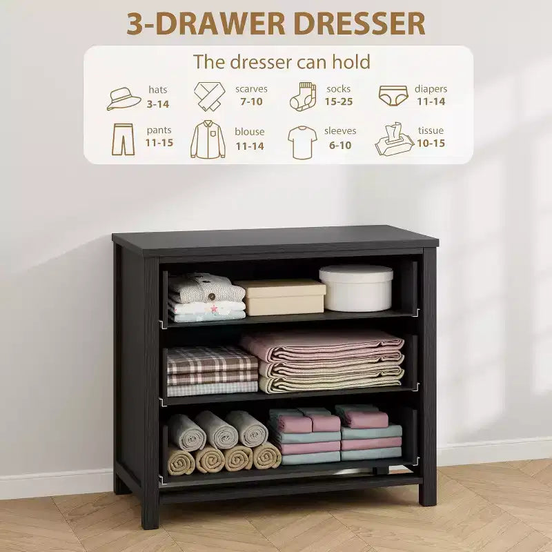 Commode 6 tiroirs pour chambre, commode large et moderne avec rangement, commode de placard en bois autoportante, noire