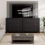 Commode 6 tiroirs pour chambre, commode large et moderne avec rangement, commode de placard en bois autoportante, noire