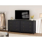 Commode 6 tiroirs pour chambre, commode large et moderne avec rangement, commode de placard en bois autoportante, noire