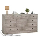 12 Drawer Dresser for Bedroom, 61 Inch Wood Dresser with Power Outlet, Wide Chest of Drawers