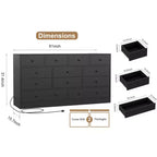 12 Drawer Dresser for Bedroom, 61 Inch Wood Dresser with Power Outlet, Wide Chest of Drawers
