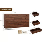 12 Drawer Dresser for Bedroom, 61 Inch Wood Dresser with Power Outlet, Wide Chest of Drawers
