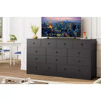 12 Drawer Dresser for Bedroom, 61 Inch Wood Dresser with Power Outlet, Wide Chest of Drawers