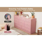 12 Drawer Dresser for Bedroom, 61 Inch Wood Dresser with Power Outlet, Wide Chest of Drawers